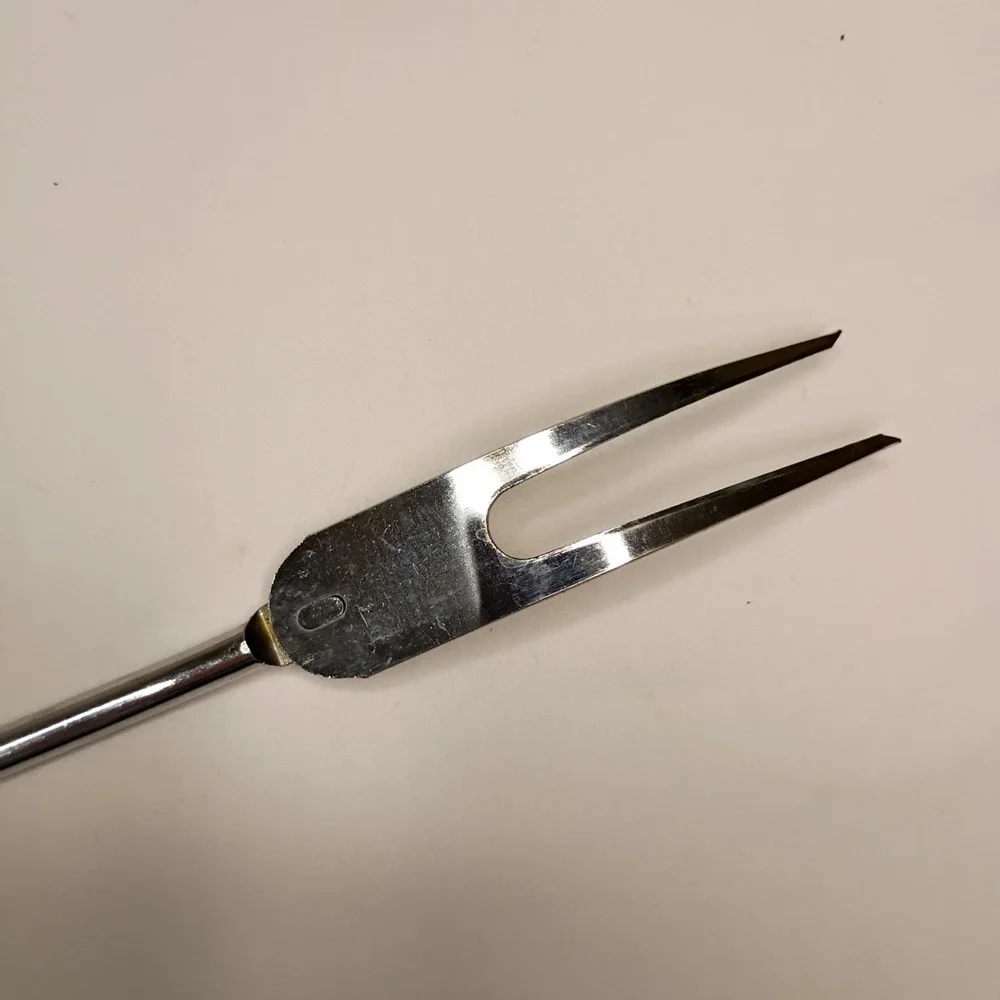 Vtg Ekco Chromium Plated CARVING MEAT FORK Olive Green Handle 12.5‎ in